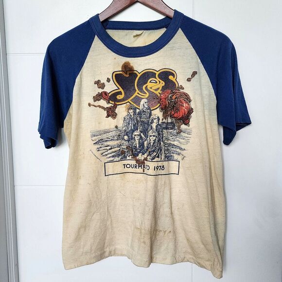 Other - Yes Tourmato 1978 Tour Band Single Stitch Vintage Shirt‎ Blue Sleeves Large L